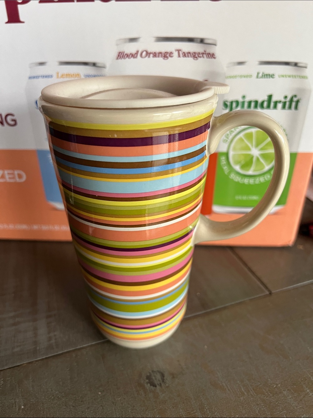 Longaberger Ceramic Stripe Tall Mug with lid - Rare